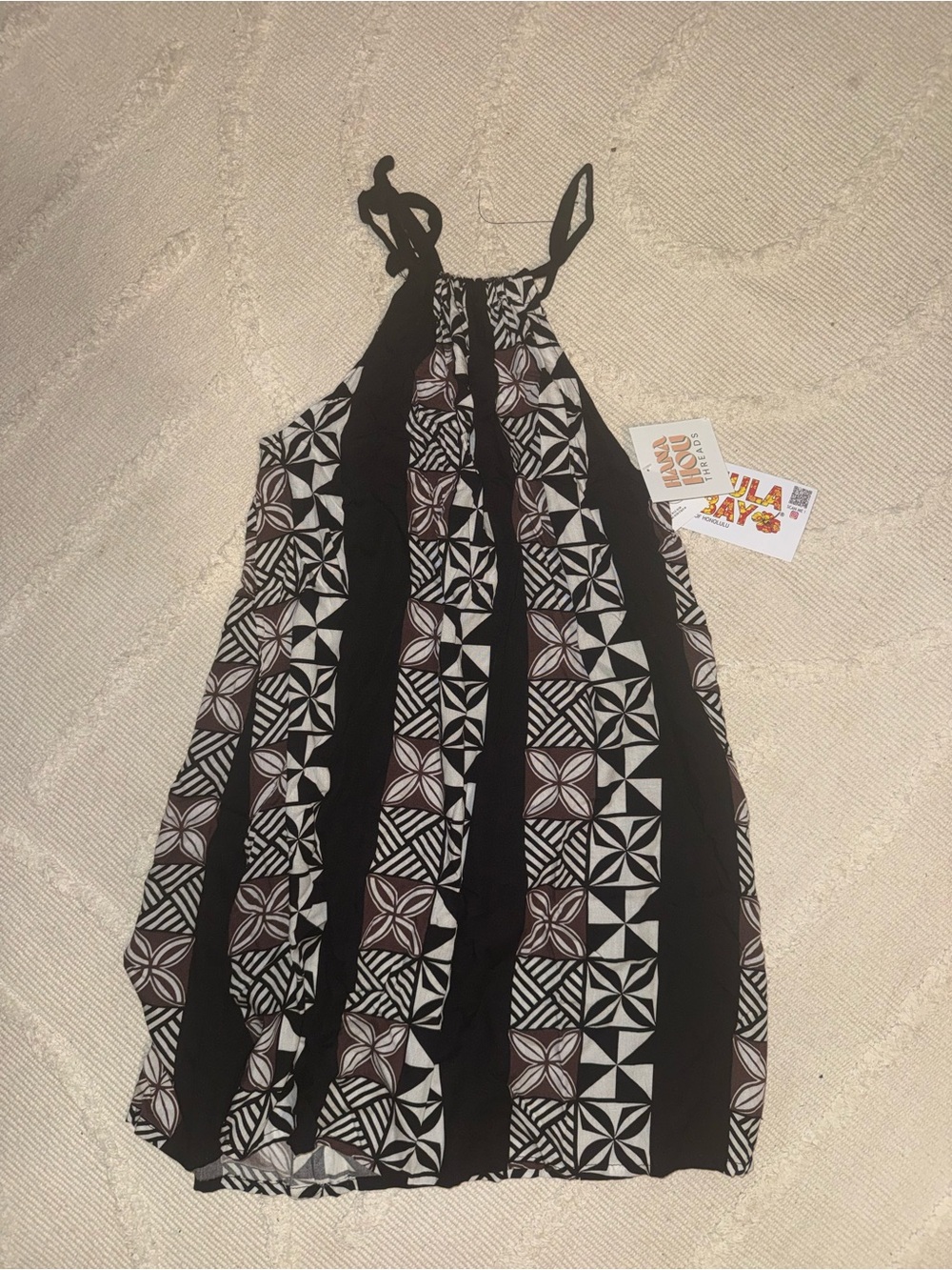 Girls' Black & White Geo Halter Summer Dress